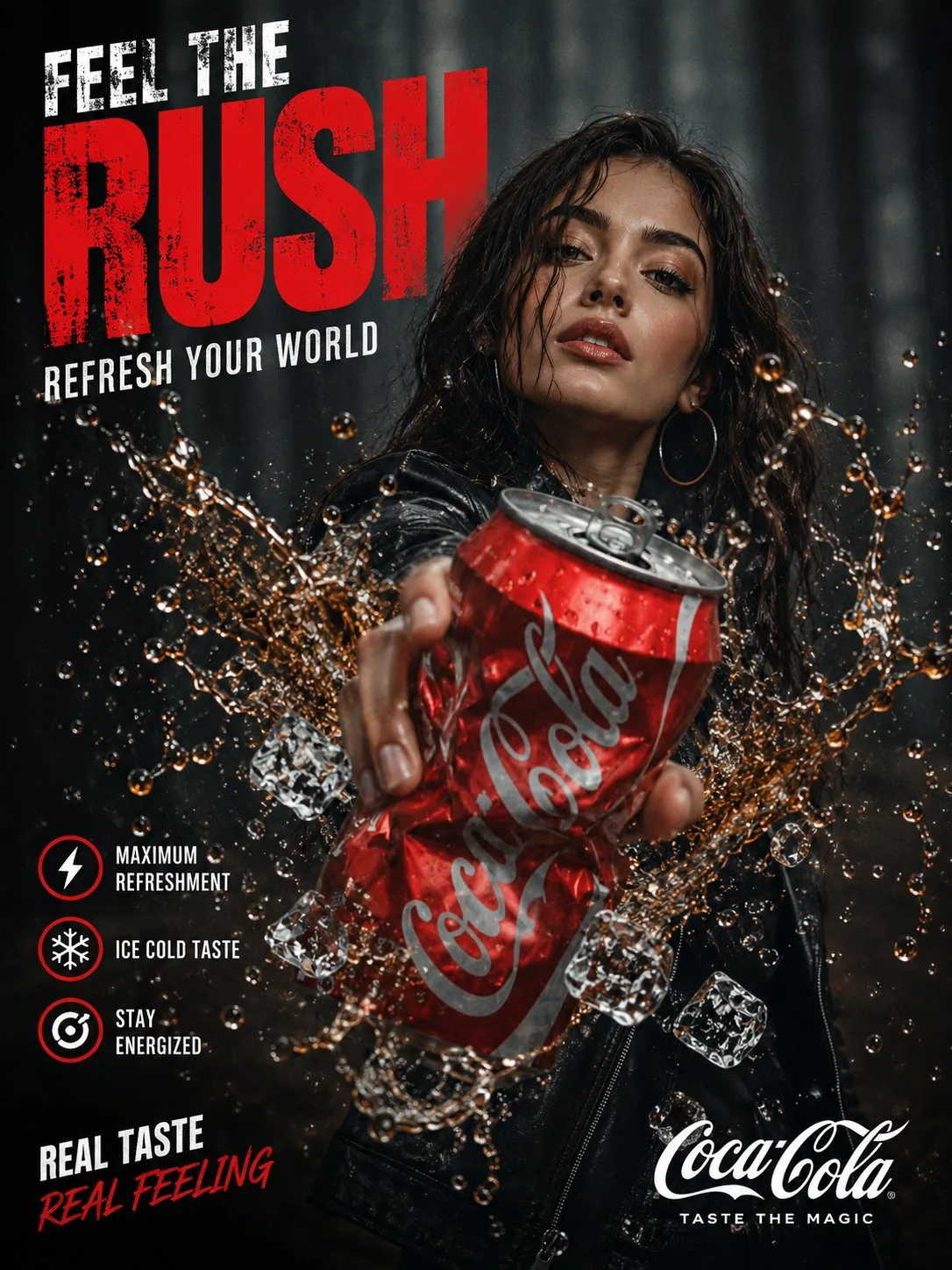 Ultra realistic coca cola commercial poster — Sonra