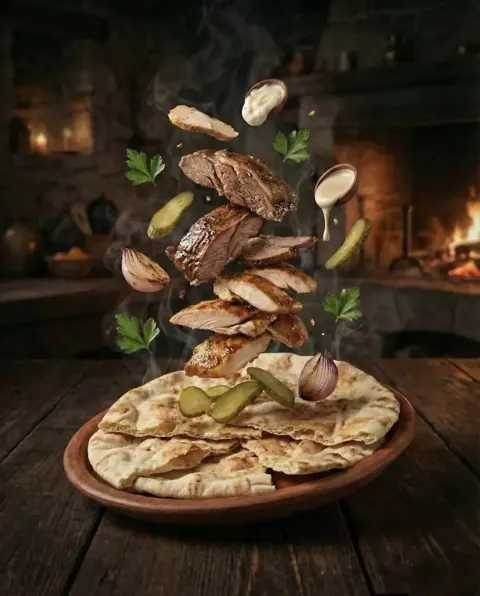 8k cinematic levitating middle eastern food