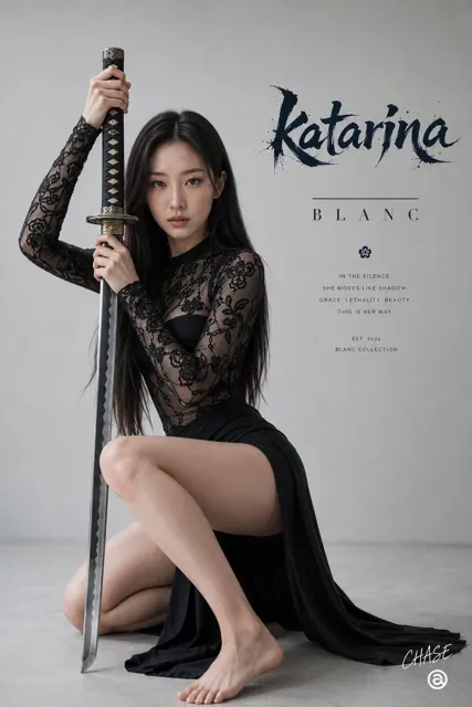 Minimalist dark ninja katana studio portrait