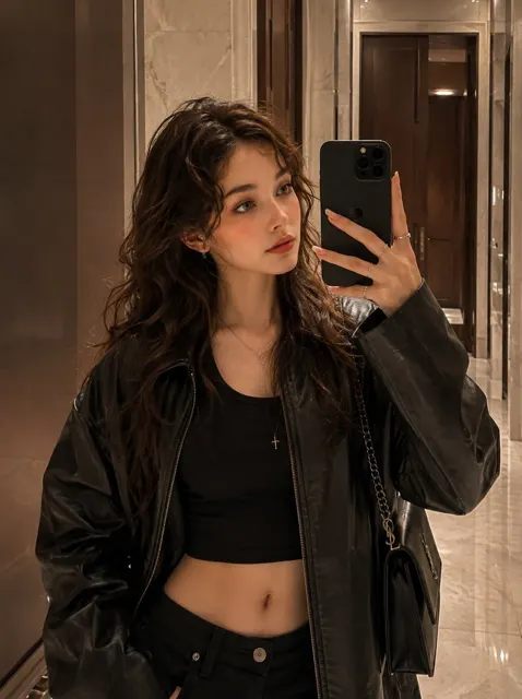 Korean luxury influencer hotel mirror selfie portrait