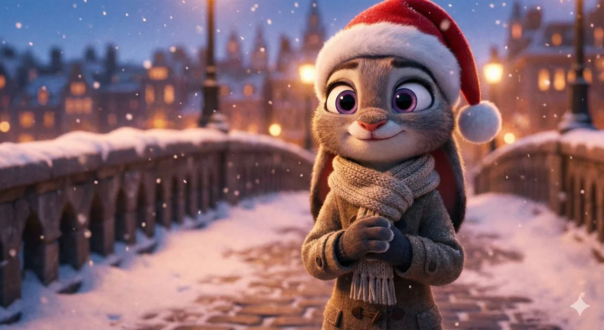 朱迪站在雪桥上 — After