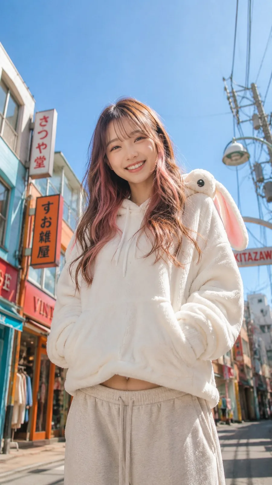 Bunny ear hoodie east asian woman shimokitazawa portrait — After