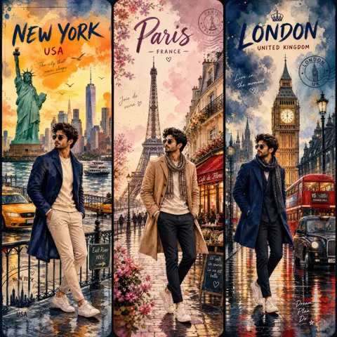 Watercolor split screen phone frame reference character