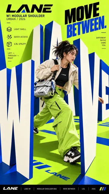 Bold editorial typography spatial interaction poster