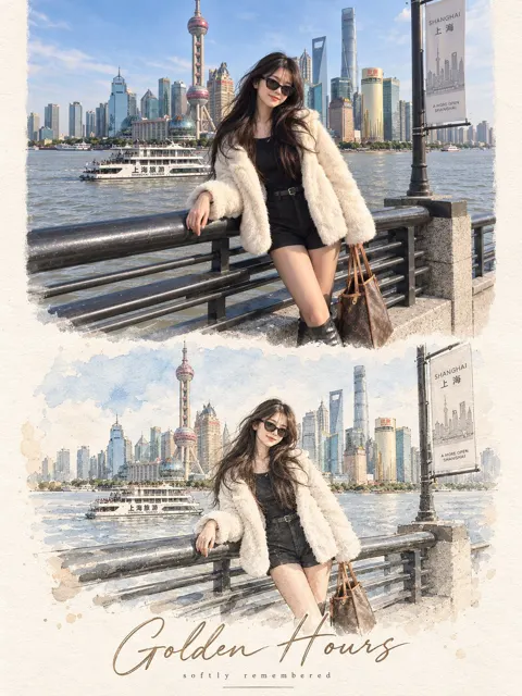 Premium minimal watercolor vignette photo to illustration