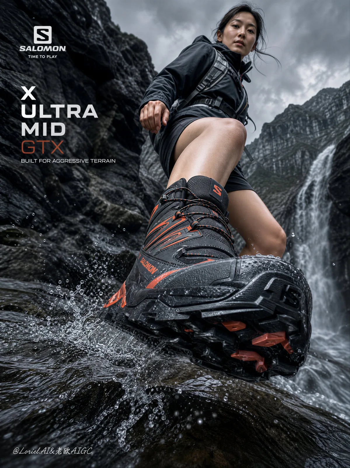 Salomon x ultra mid gtx volcanic red commercial poster — Sonra