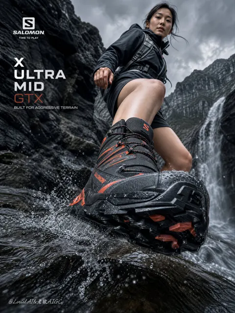 Salomon x ultra mid gtx volcanic red commercial poster