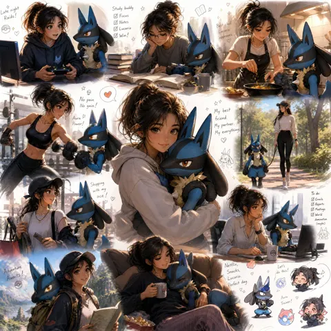 Ultra realistic pixar anime pokemon sketchbook collage