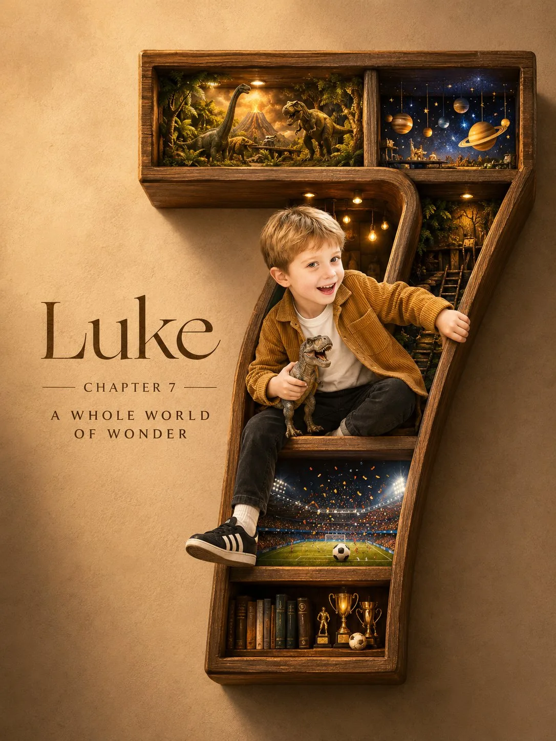 Luxury wooden diorama 7th birthday poster — Sonra