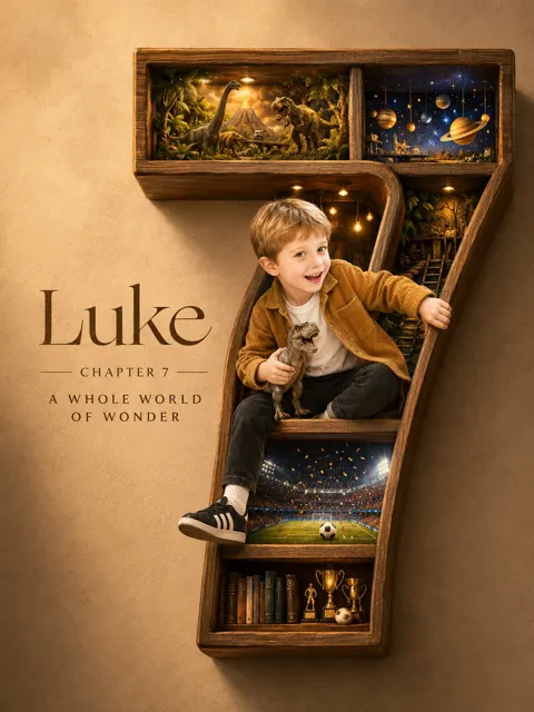 Luxury wooden diorama 7th birthday poster