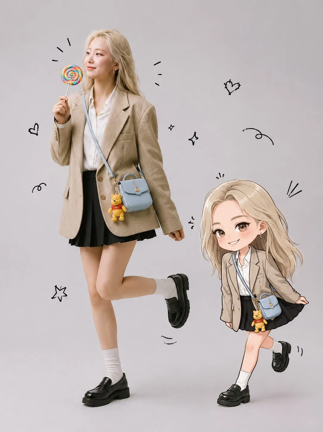 Ultra realistic studio portrait with chibi doodle — After