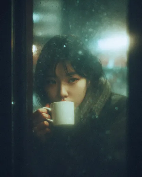 Rainy night cafe girl