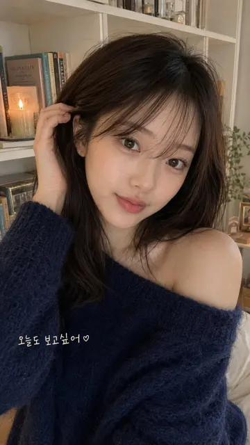 Ultra photorealistic korean style bedroom selfie woman