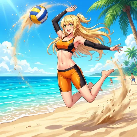 Sunny beach volleyball spike