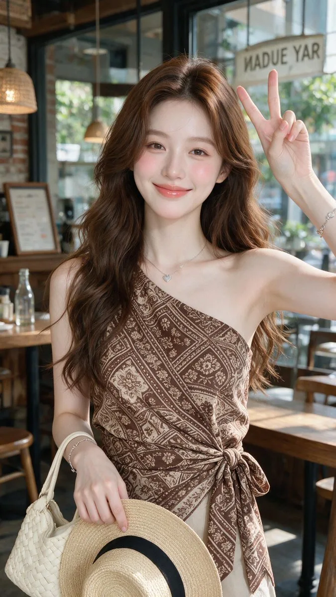 Young east asian woman modern cafe portrait — Sonra