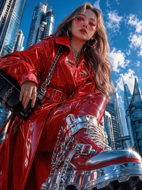 Red patent leather cyberpunk fashion portrait