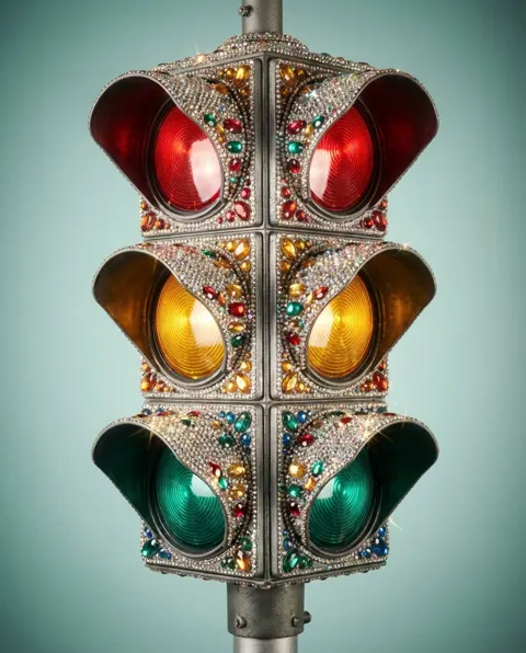 Rhinestone vintage traffic light