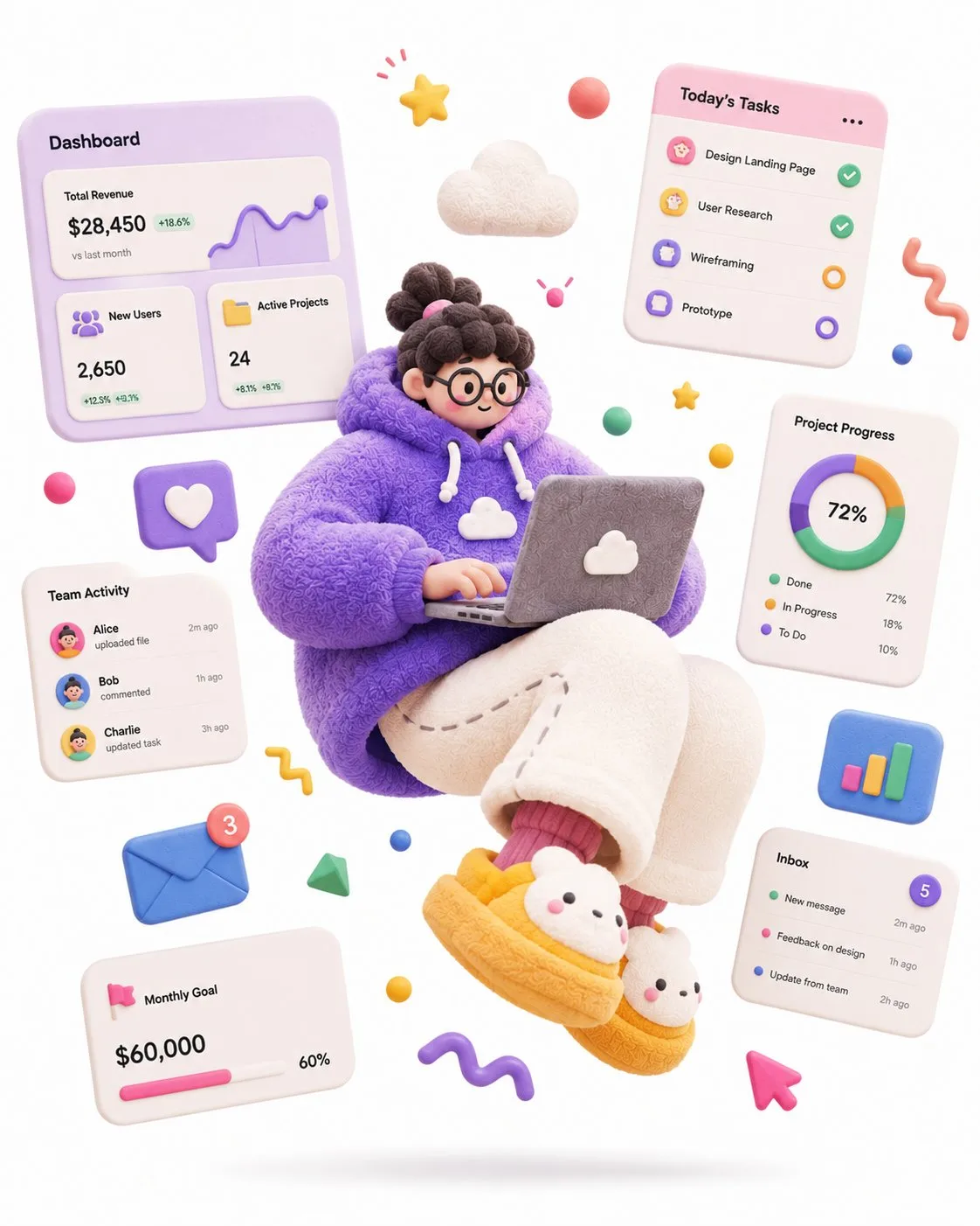 Clay style saas designer 3d illustration — Sonra