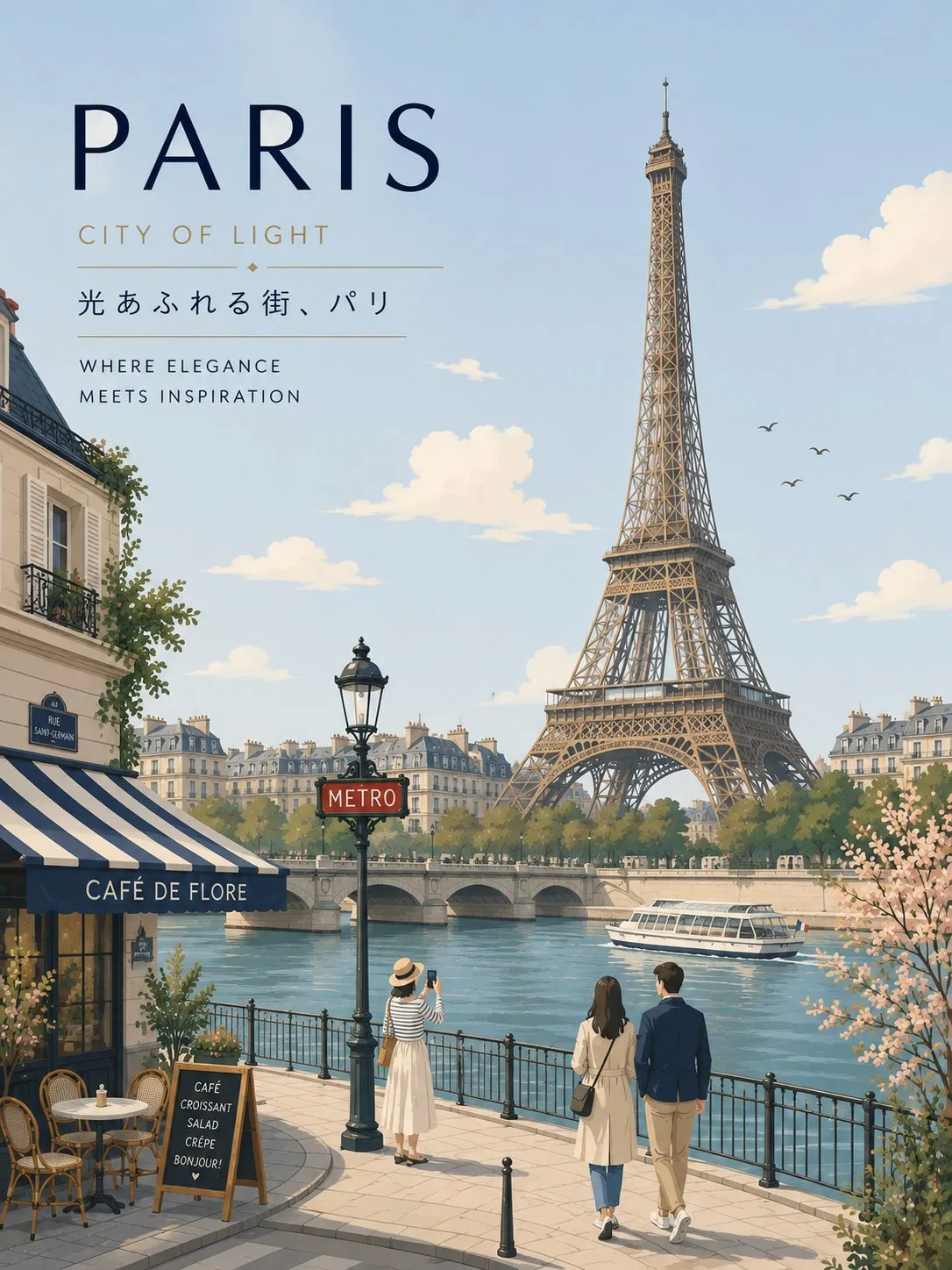 Paris minimalist flat vector travel poster — Sonra