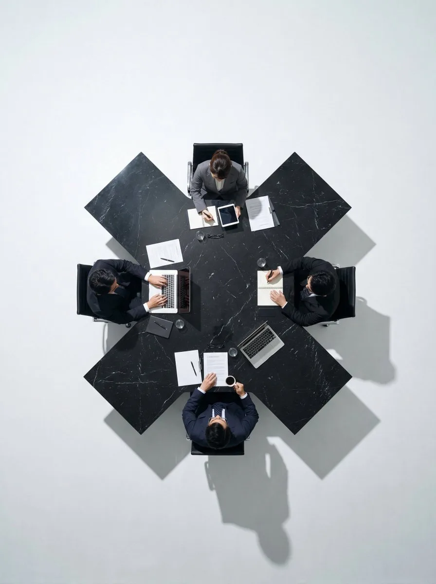 Minimalist x shape marble meeting — After