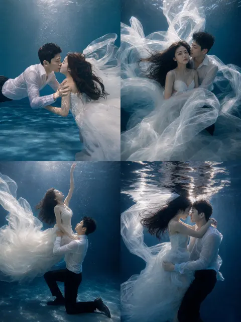 Cinematic underwater wedding photography set