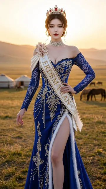 Ultra realistic mongolian beauty pageant portrait