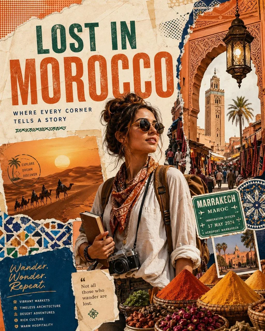 Premium vintage travel collage poster — Sonra