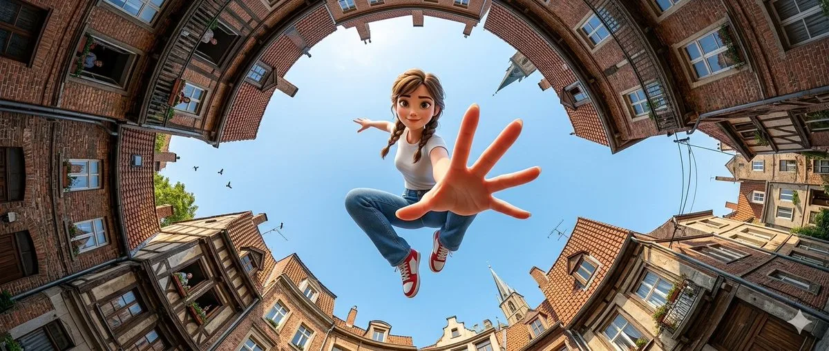Fisheye lens pixar jumping girl — Sonra