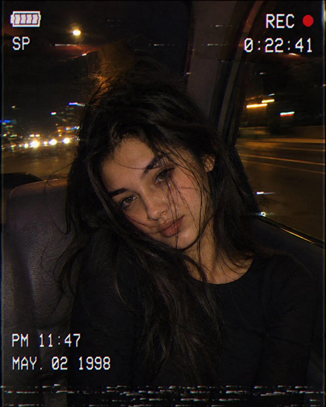 1998 retro vhs night car portrait — After