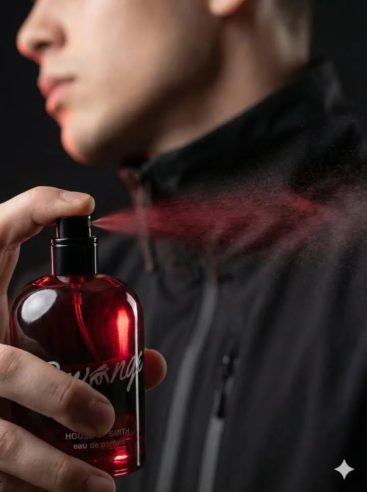 Trendy man red perfume campaign — Sonra