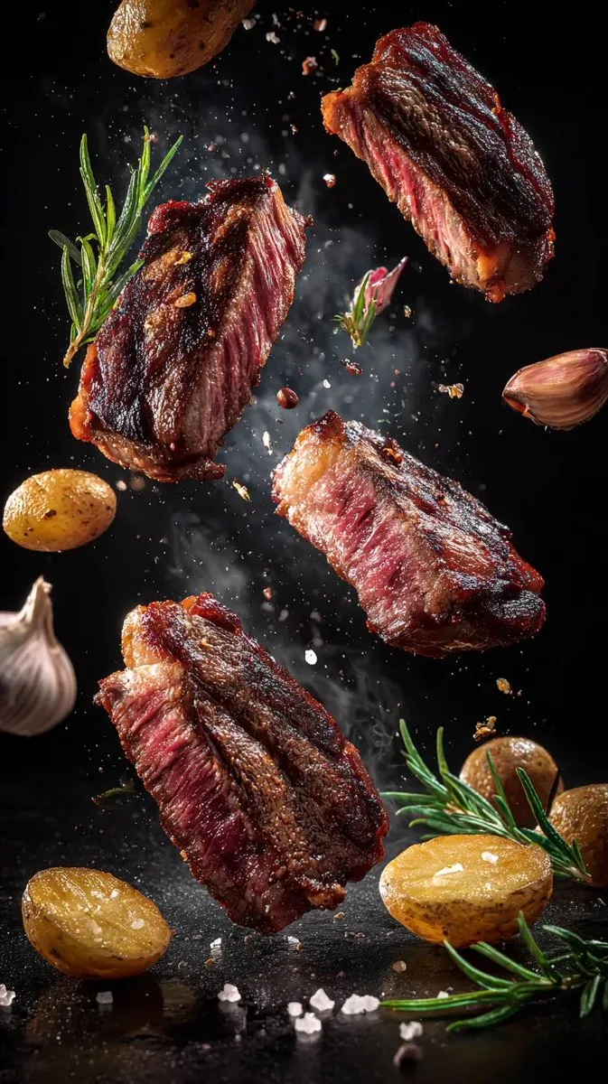 Floating medium rare steak — Sonra