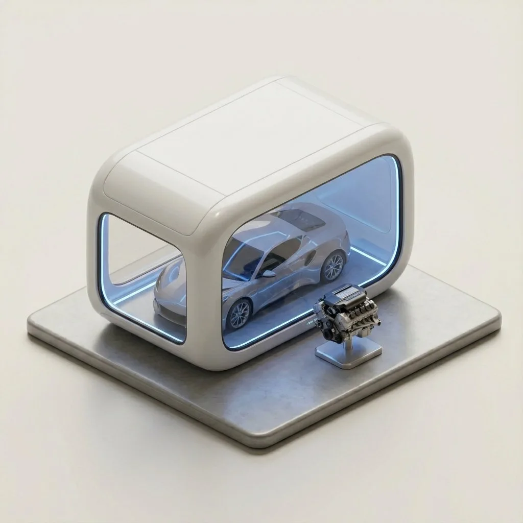 Minimalist 3d isometric car showroom — After