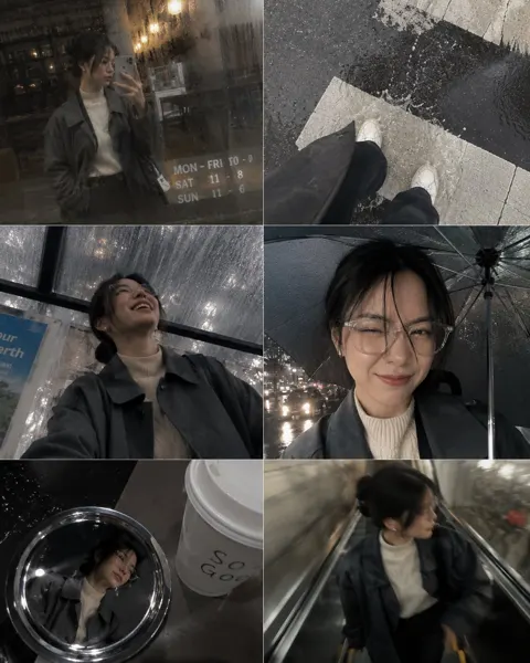 Rainy downtown candid photo dump collage