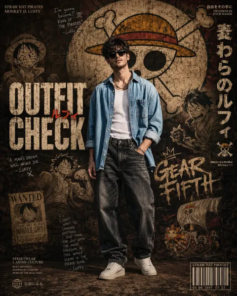 Anime streetwear one piece outfit check poster