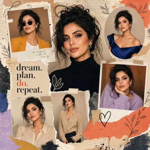 Ultra detailed 4k fashion editorial scrapbook collage