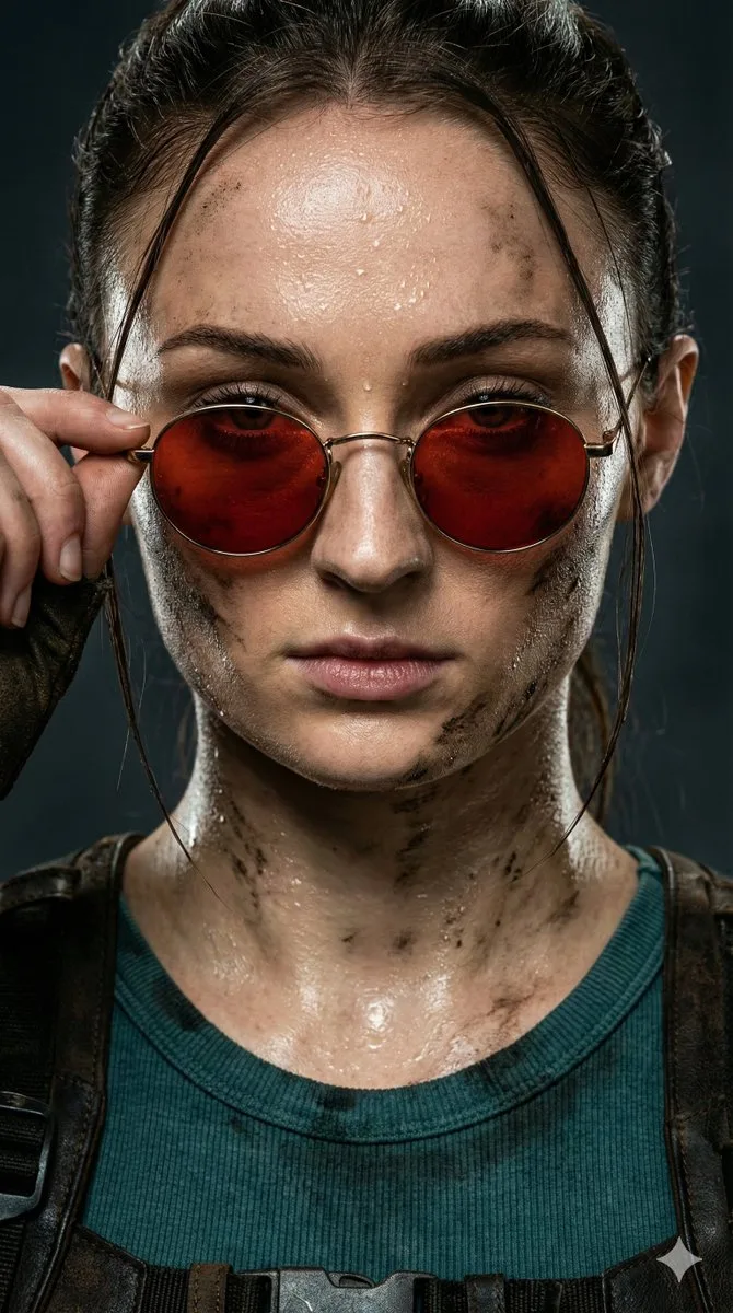 Sophie turner lara croft sweat mud — After