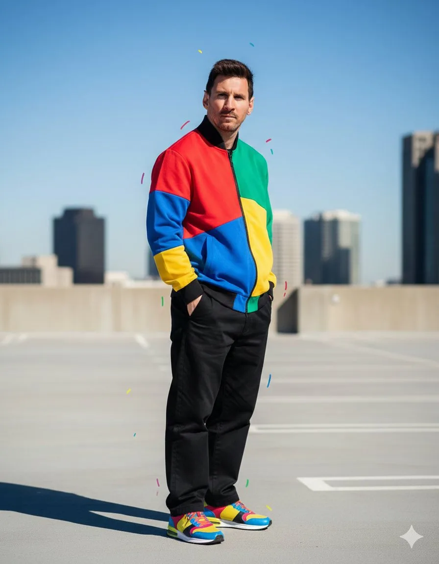 Rooftop fashion colorblock portrait — Sonra