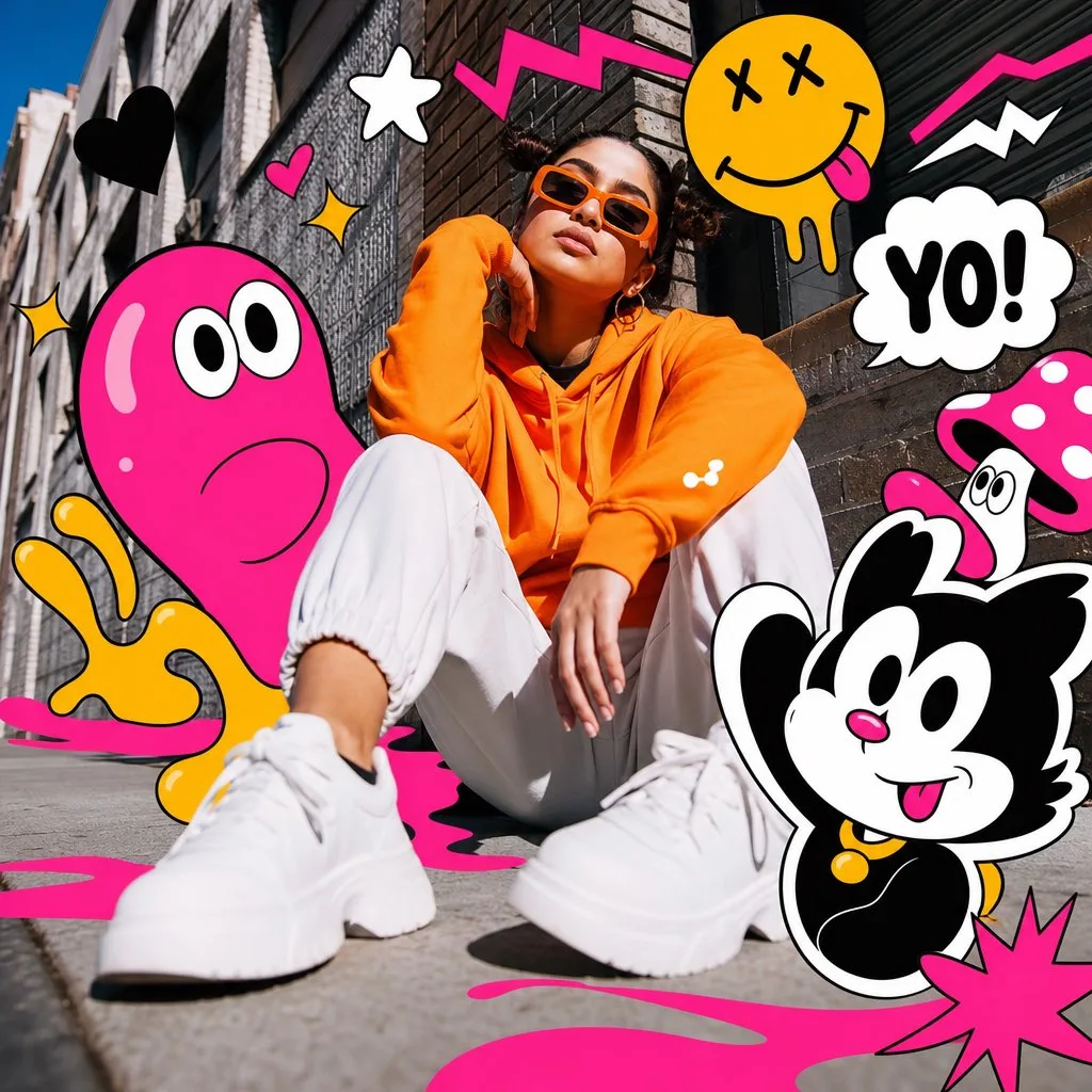 Vibrant mixed media urban photography pop art portrait — After