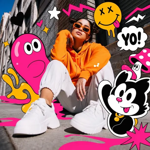 Vibrant mixed media urban photography pop art portrait