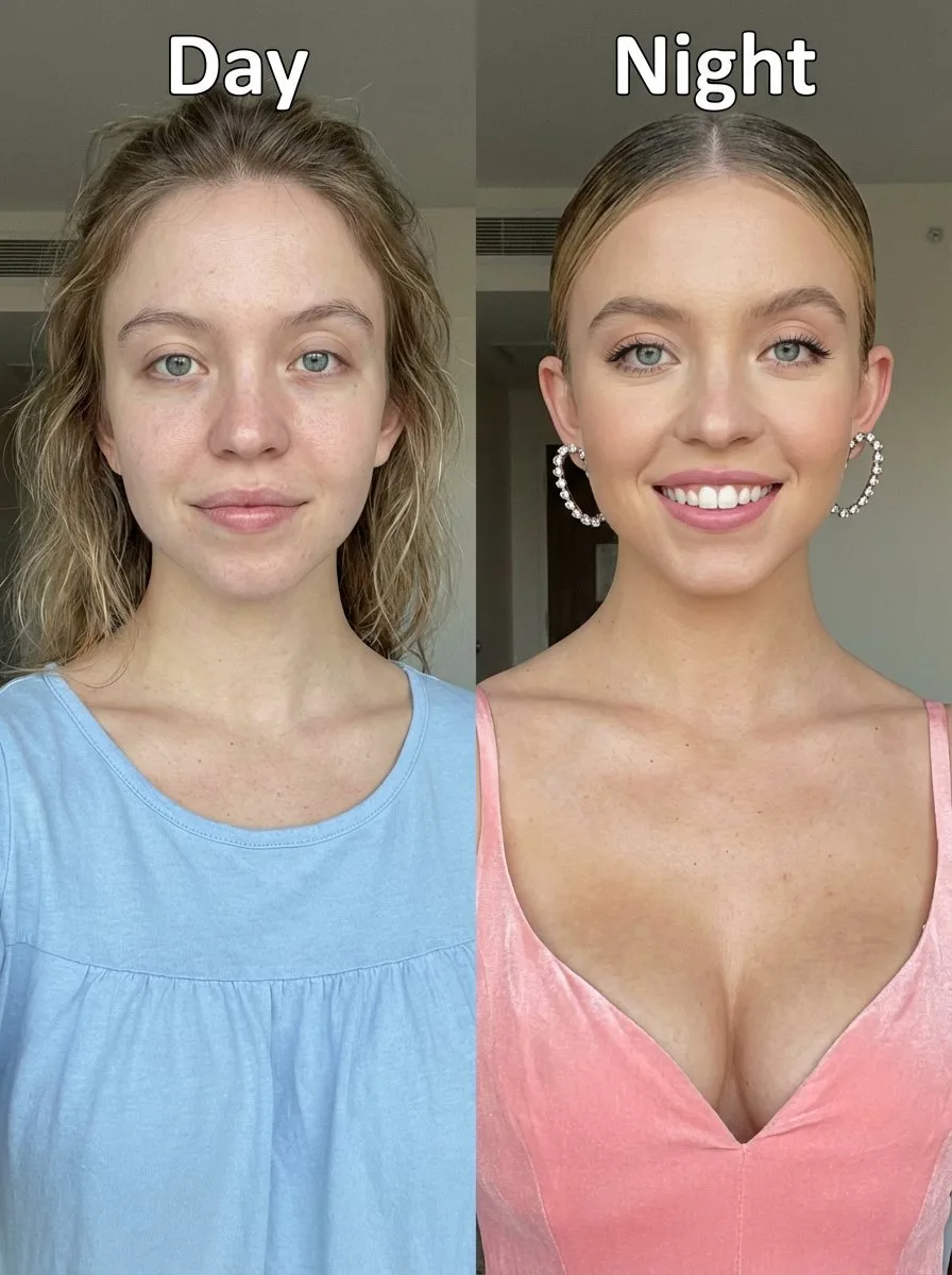 Sydney sweeney day night comparison — Sonra