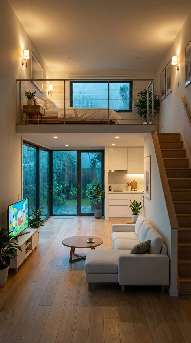 Cozy loft in heavy rain — Sonra