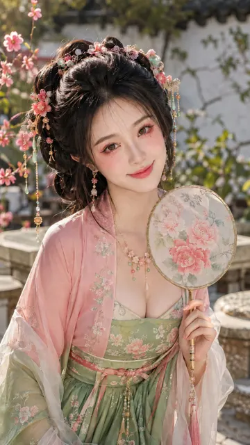 Oriental classical noblewoman spring garden portrait