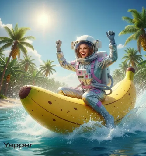 Riding glowing banana rocket
