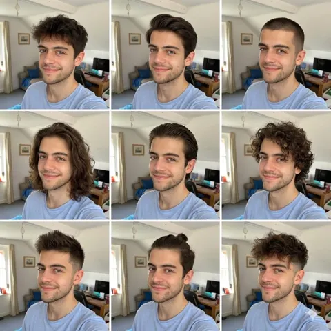 Make a 3x3 grid of different hairstyles Prompt