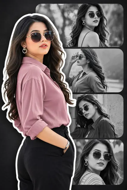 Vertical poster collage fashion woman sunglasses