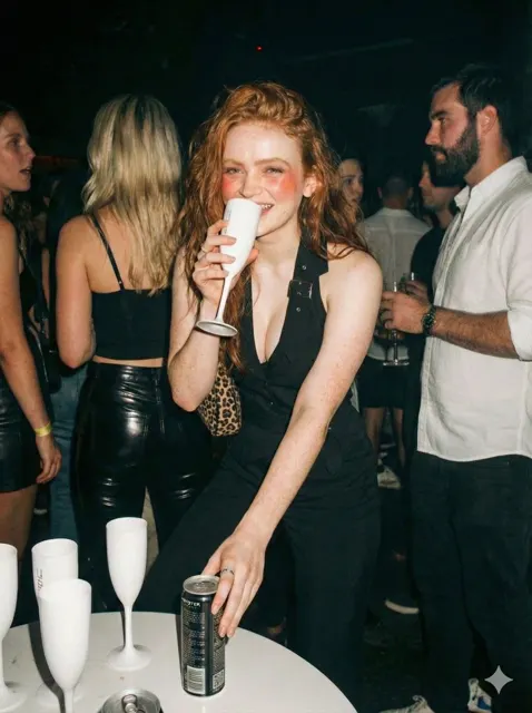 Nightclub finger gun redhead
