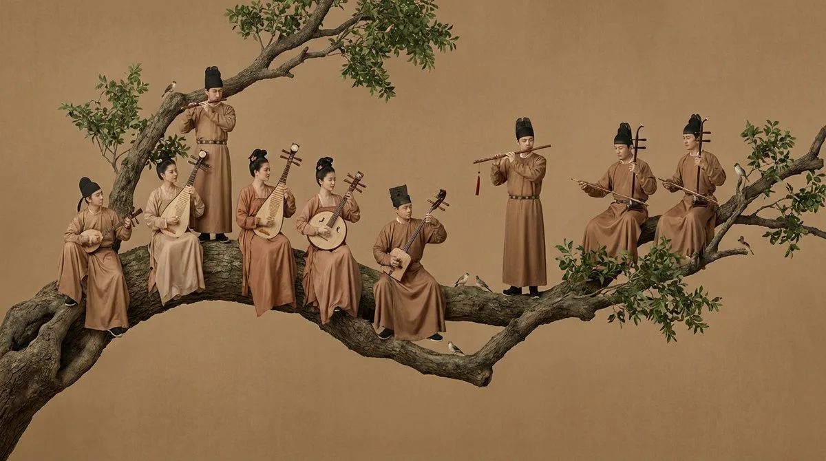 宫廷管弦乐队在一根树枝上演奏音乐 — Sonra