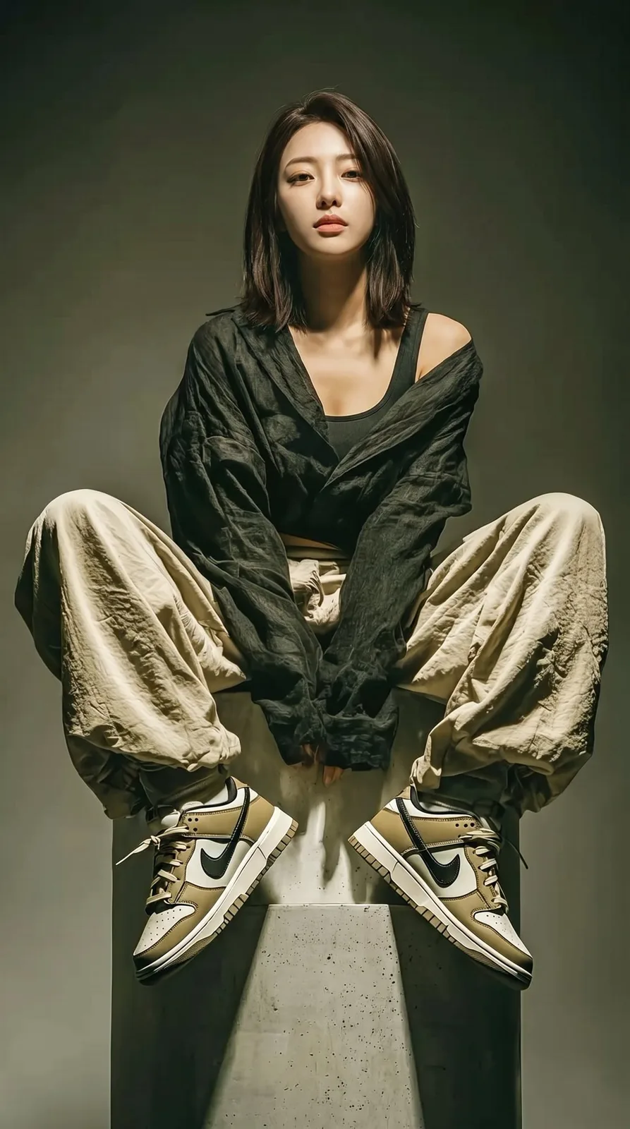 Realistic 9 16 photographed portrait woman pedestal — After