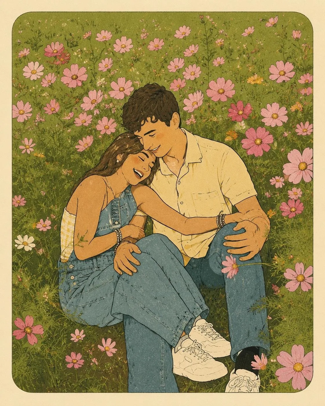 Modern risograph flat poster folk style — Sonra