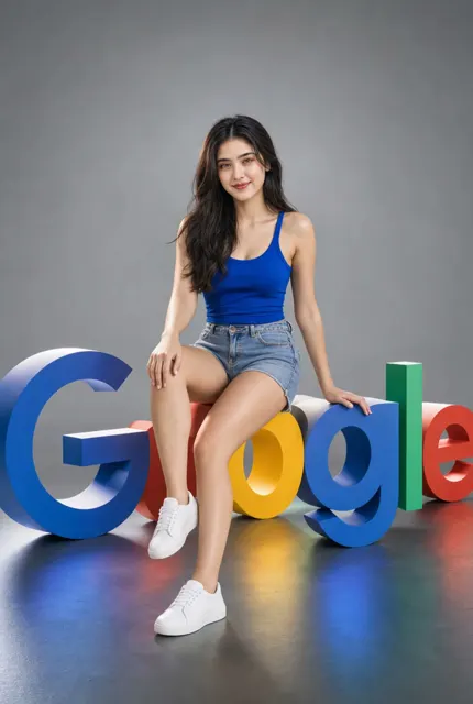Female ai creator messenger logo studio portrait